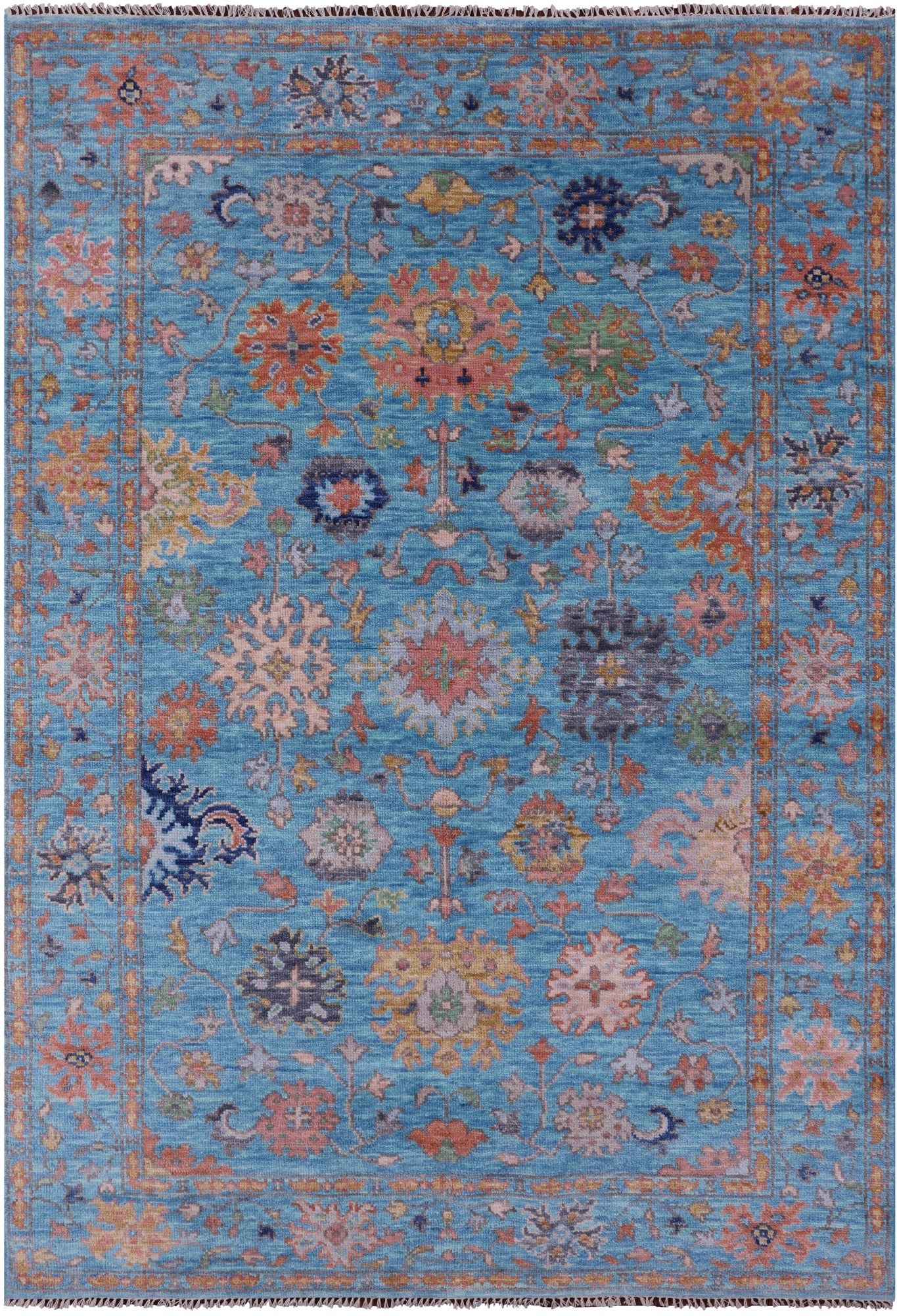 Blue Turkish Oushak Hand Knotted Wool Rug - 6' 4" X 9' 1" - Golden Nile