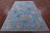 Blue Turkish Oushak Hand Knotted Wool Rug - 6' 4" X 9' 1" - Golden Nile