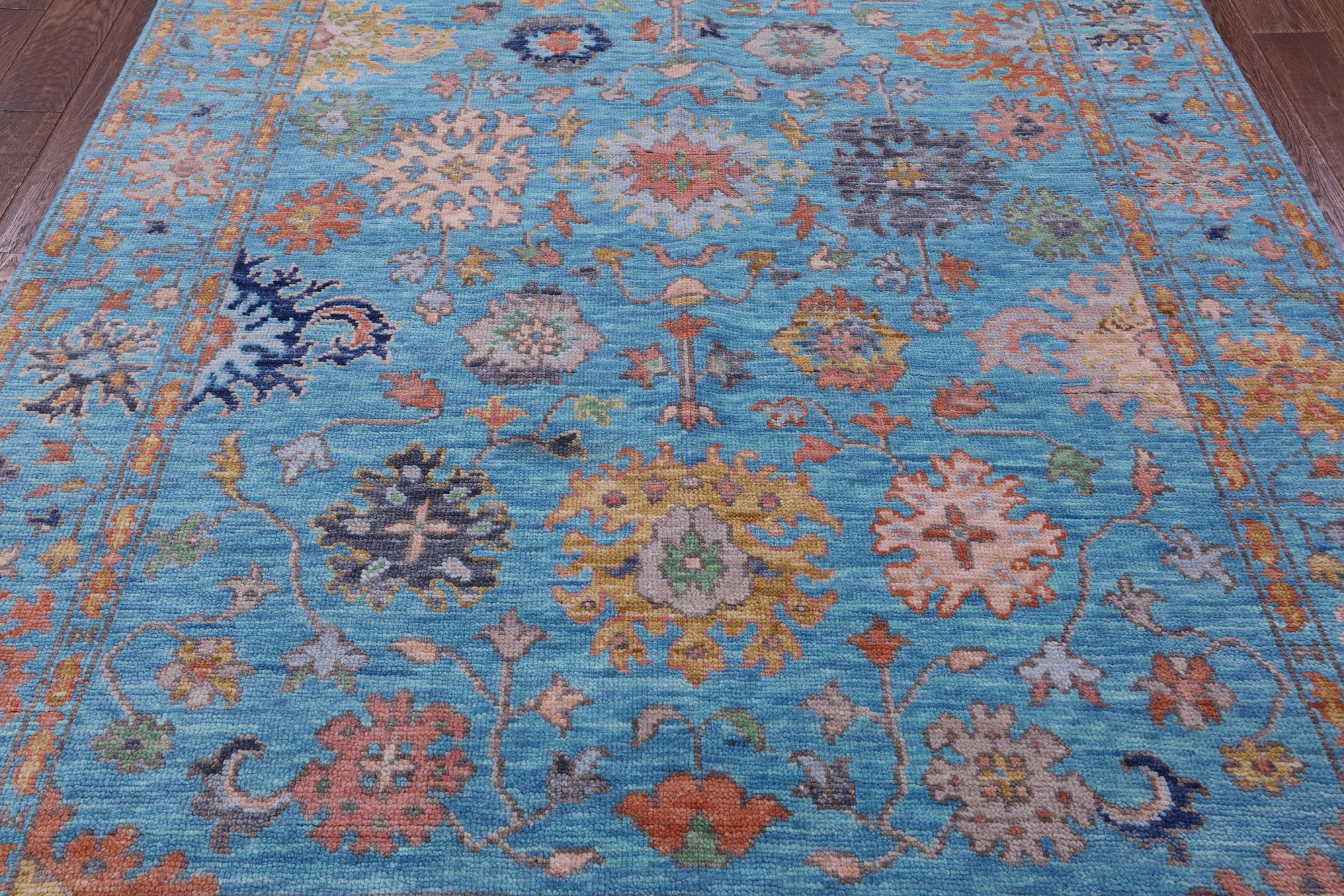 Blue Turkish Oushak Hand Knotted Wool Rug - 6' 4" X 9' 1" - Golden Nile