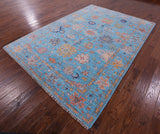 Blue Turkish Oushak Hand Knotted Wool Rug - 6' 4" X 9' 1" - Golden Nile