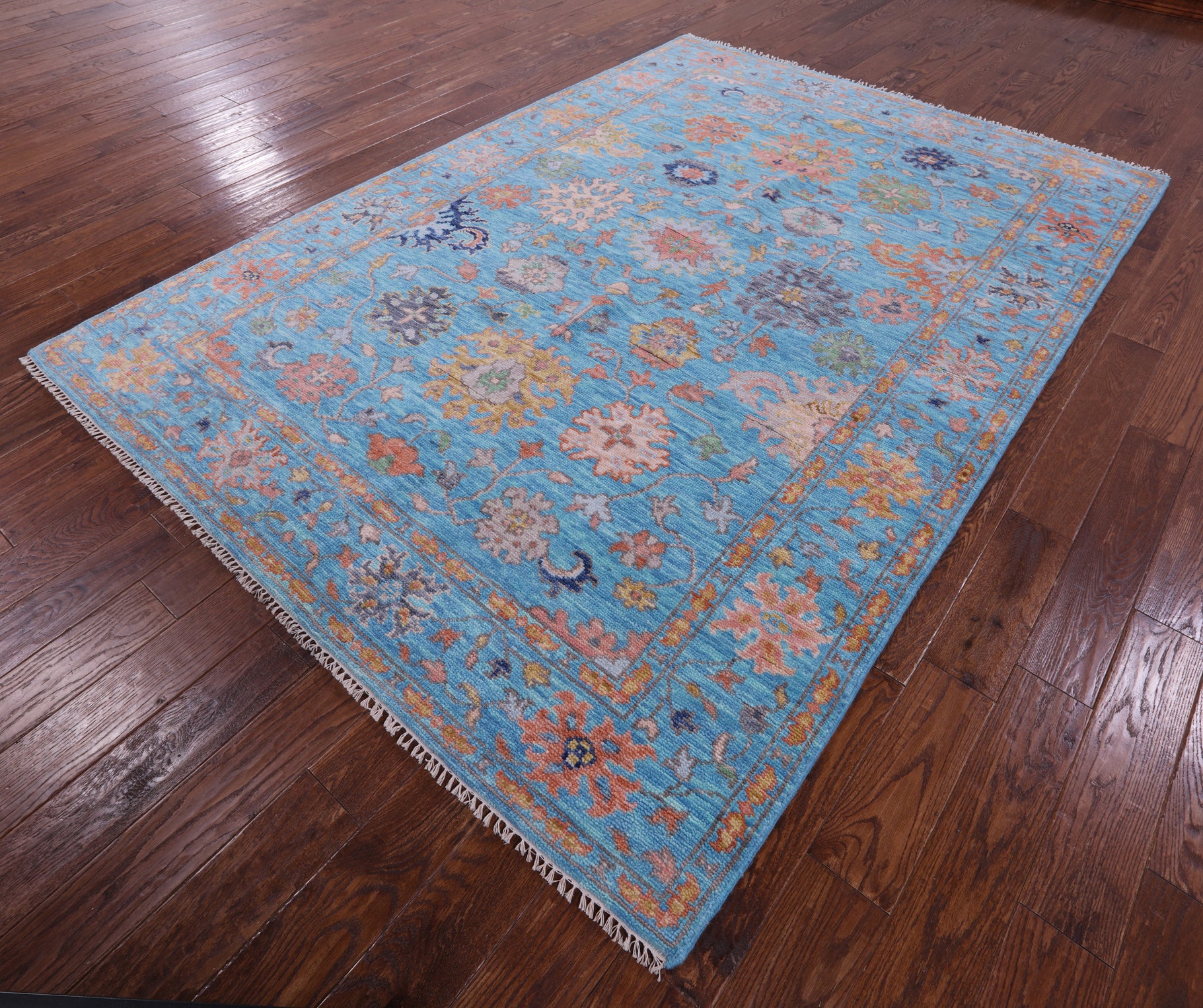 Blue Turkish Oushak Hand Knotted Wool Rug - 6' 4" X 9' 1" - Golden Nile