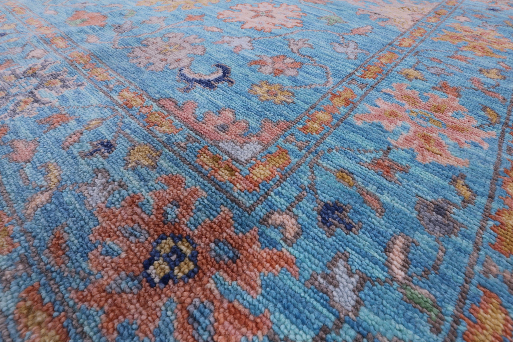 Blue Turkish Oushak Hand Knotted Wool Rug - 6' 4" X 9' 1" - Golden Nile