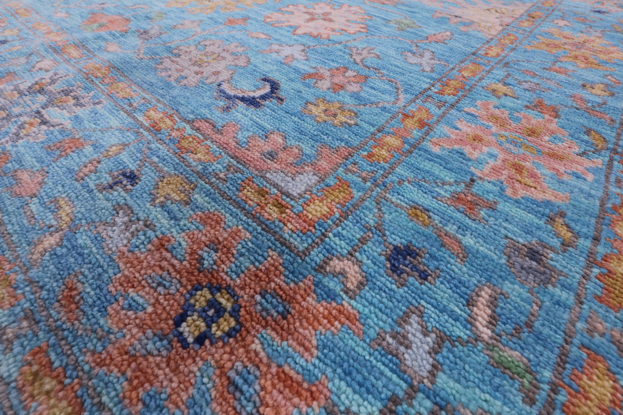 Blue Turkish Oushak Hand Knotted Wool Rug - 6' 4" X 9' 1" - Golden Nile