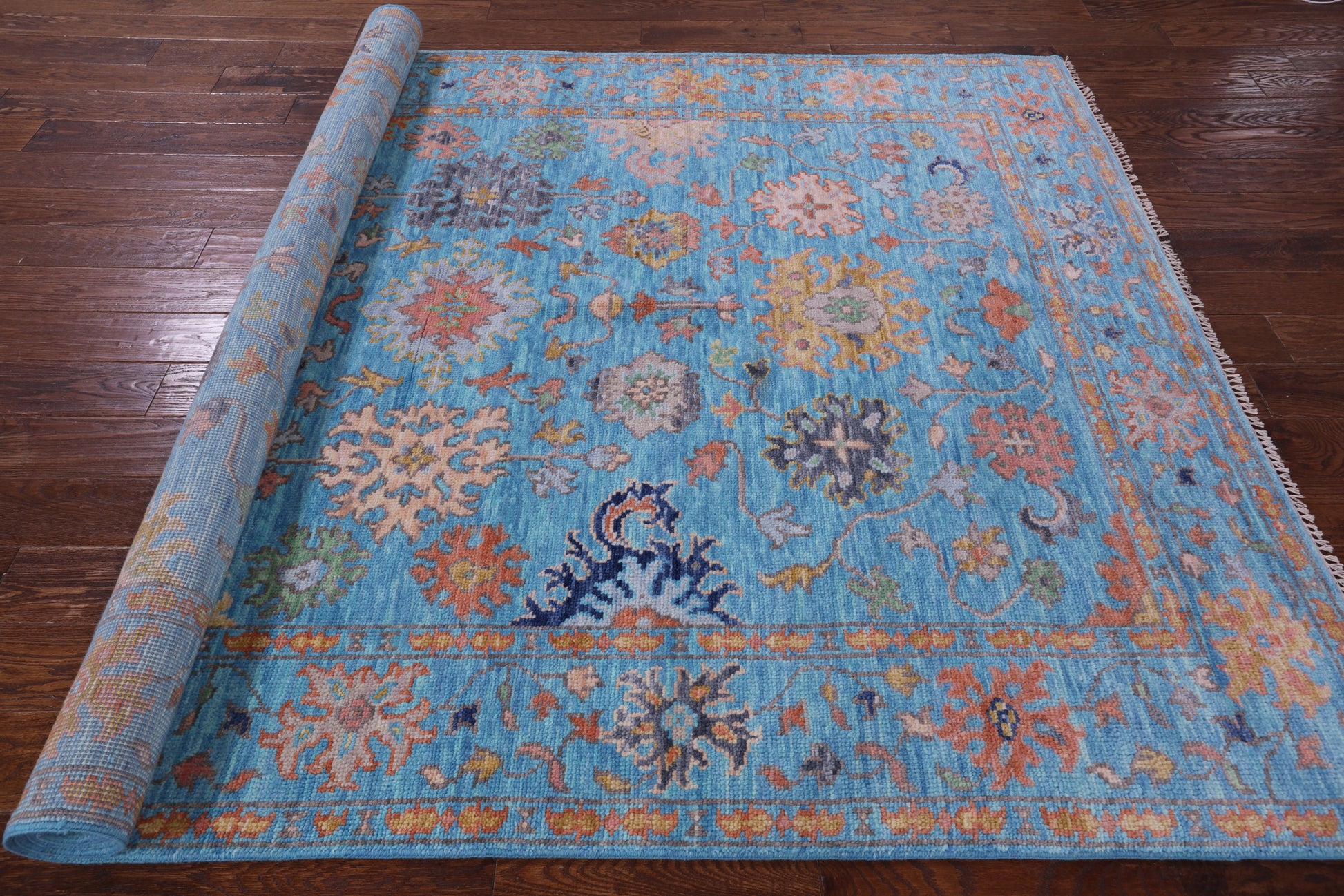 Blue Turkish Oushak Hand Knotted Wool Rug - 6' 4" X 9' 1" - Golden Nile