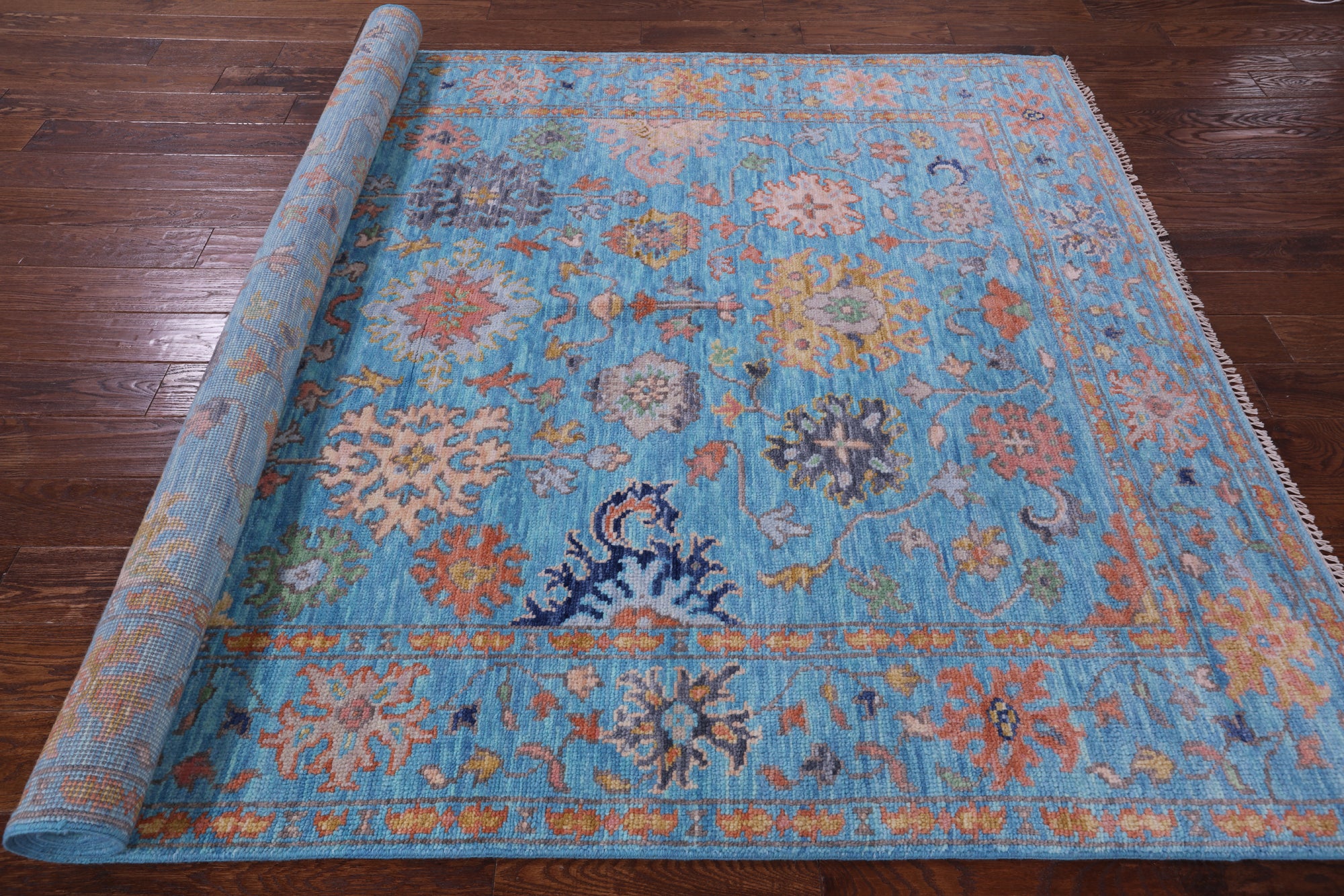 Blue Turkish Oushak Hand Knotted Wool Rug - 6' 4" X 9' 1" - Golden Nile