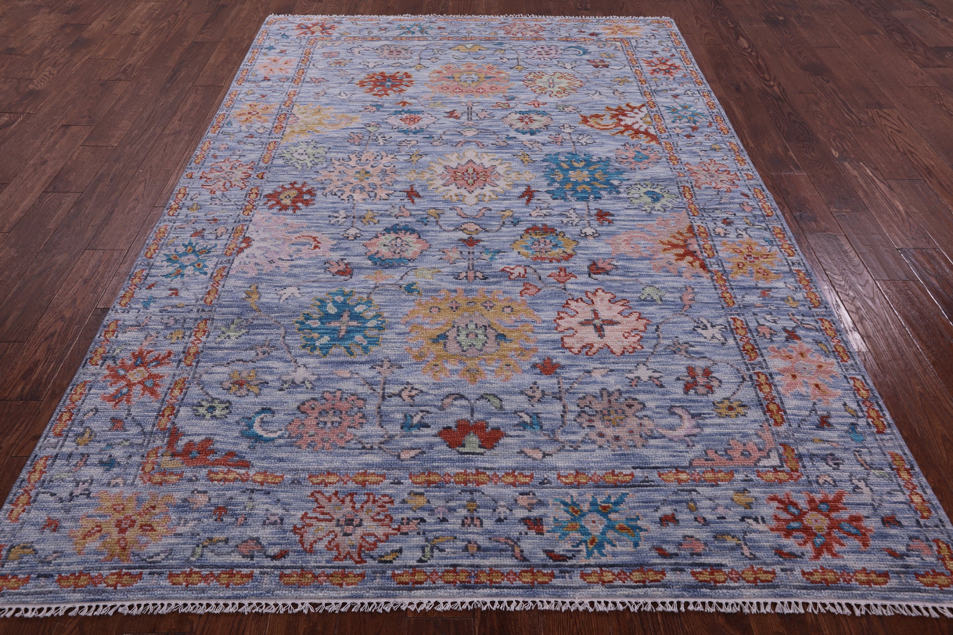 Blue Turkish Oushak Handmade Wool Rug - 6' 5" X 9' 2" - Golden Nile