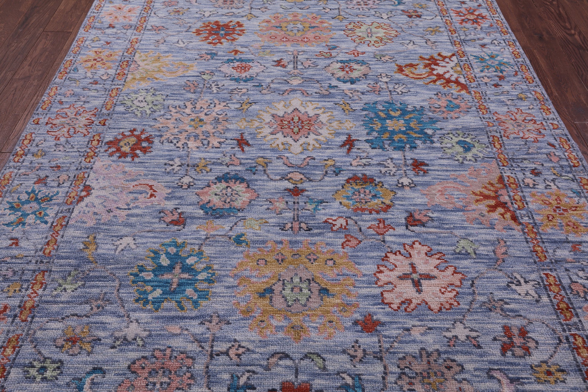 Blue Turkish Oushak Handmade Wool Rug - 6' 5" X 9' 2" - Golden Nile