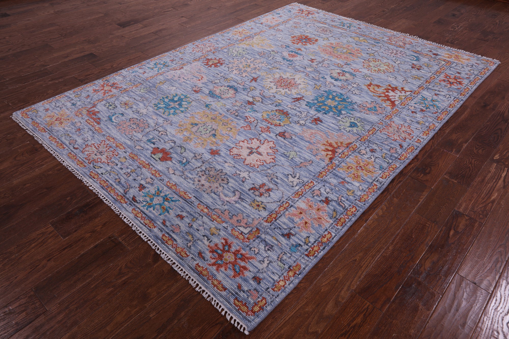 Blue Turkish Oushak Handmade Wool Rug - 6' 5" X 9' 2" - Golden Nile