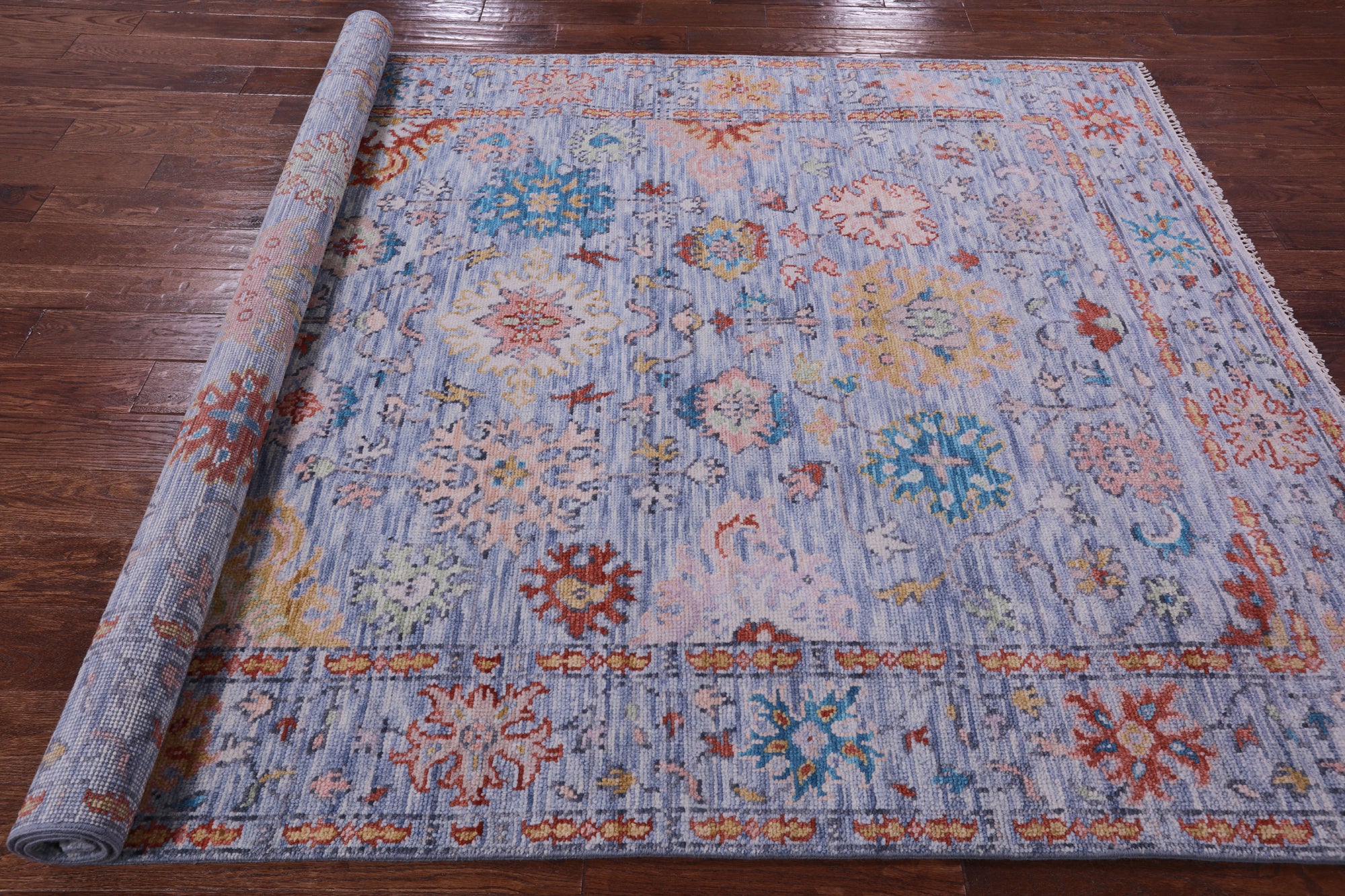 Blue Turkish Oushak Handmade Wool Rug - 6' 5" X 9' 2" - Golden Nile