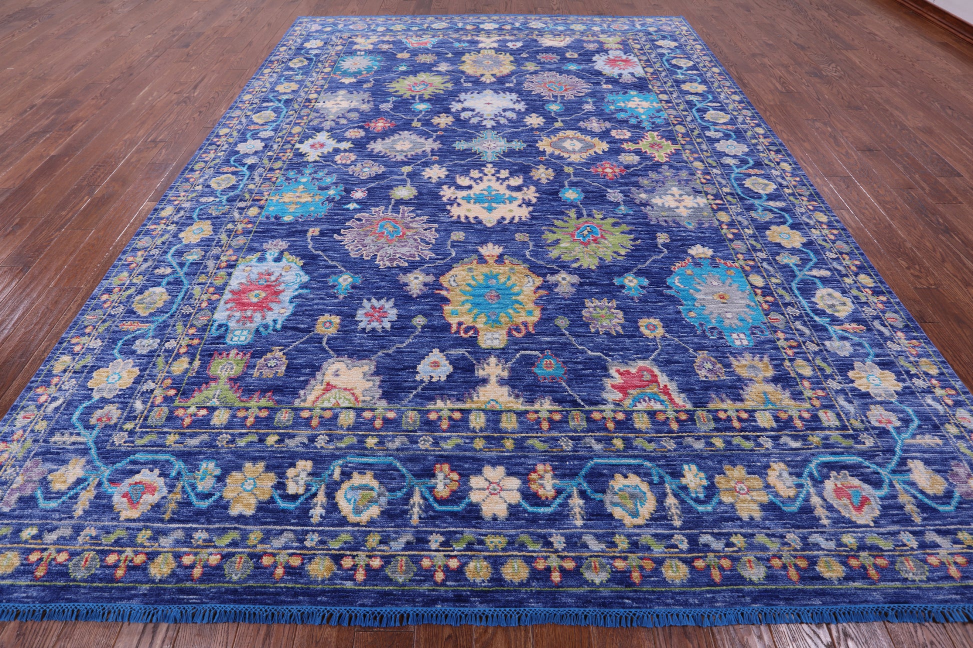 Blue Turkish Oushak Hand Knotted Wool Rug - 9' 2" X 12' 1" - Golden Nile