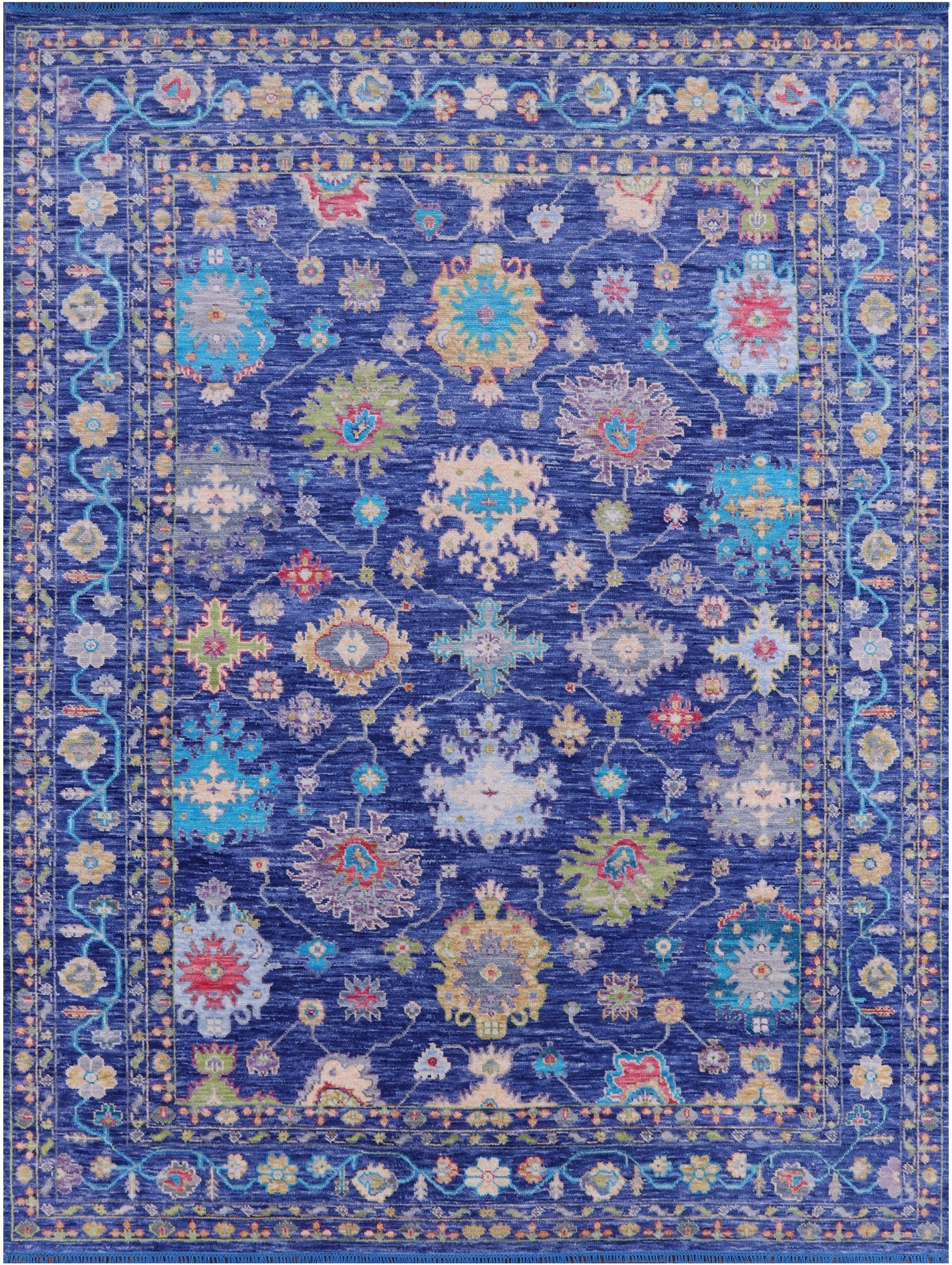 Blue Turkish Oushak Hand Knotted Wool Rug - 9' 2" X 12' 1" - Golden Nile