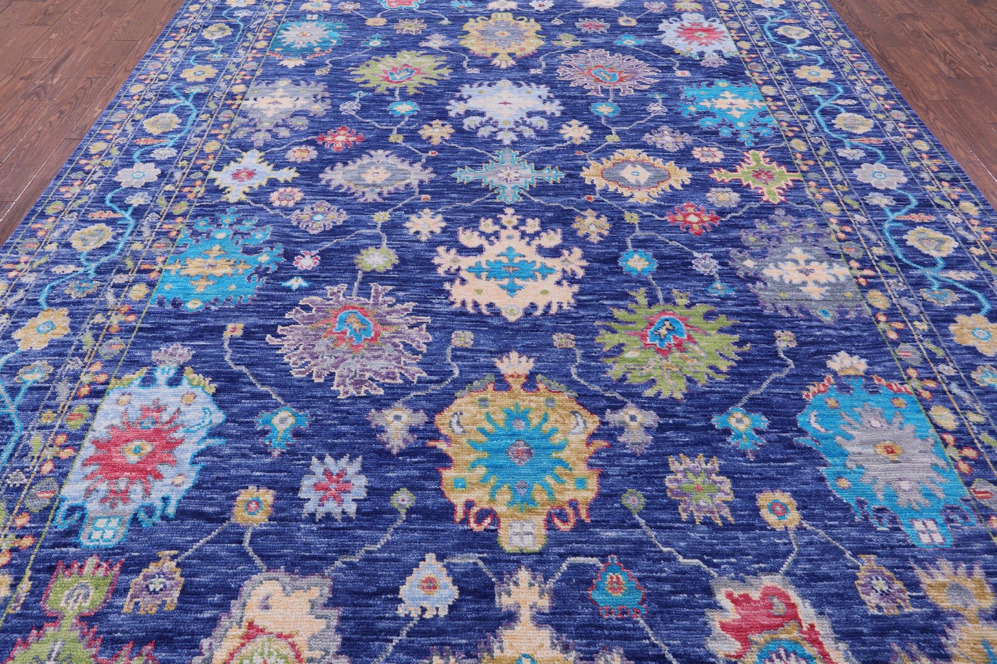 Blue Turkish Oushak Hand Knotted Wool Rug - 9' 2" X 12' 1" - Golden Nile