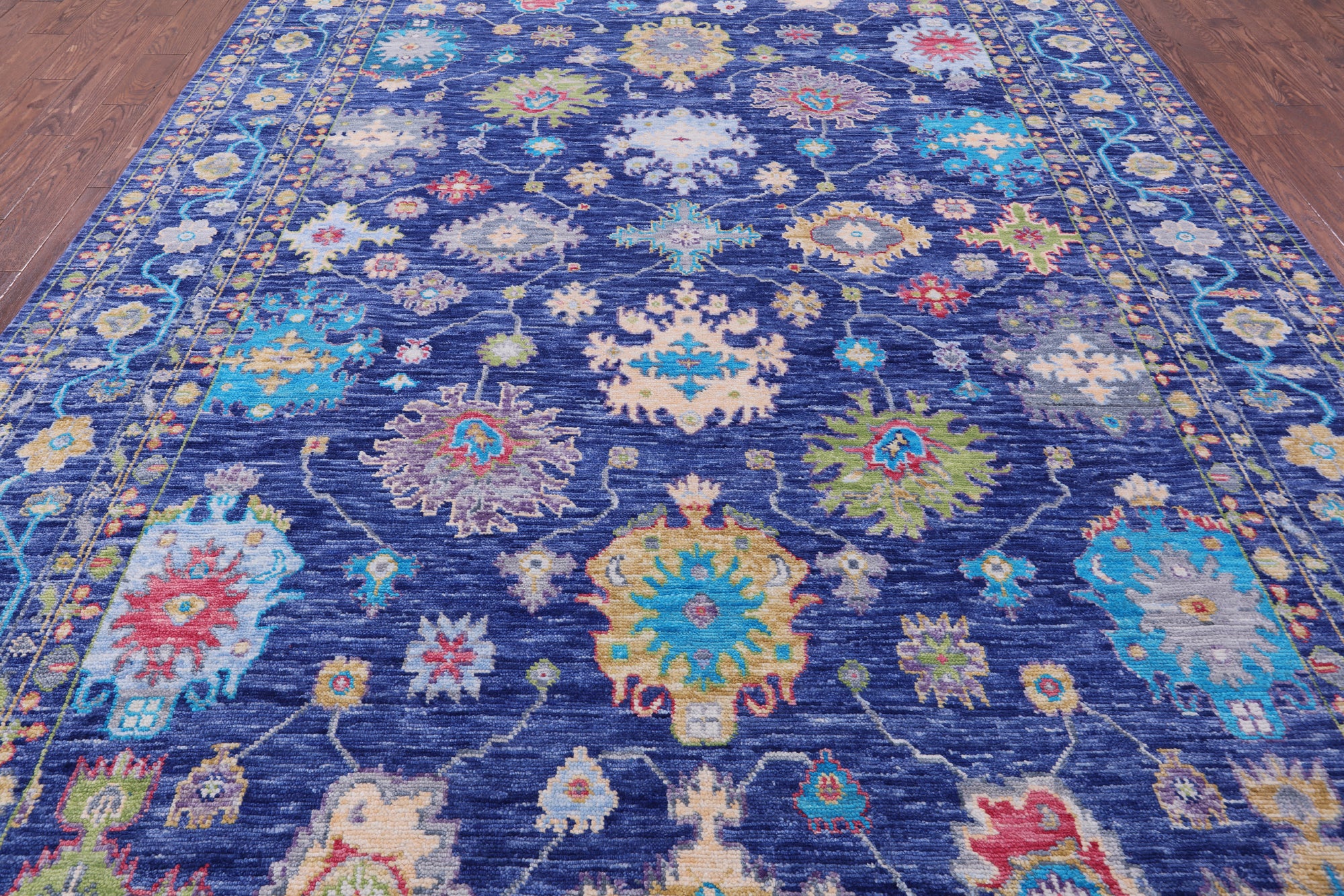 Blue Turkish Oushak Hand Knotted Wool Rug - 9' 2" X 12' 1" - Golden Nile