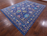 Blue Turkish Oushak Hand Knotted Wool Rug - 9' 2" X 12' 1" - Golden Nile