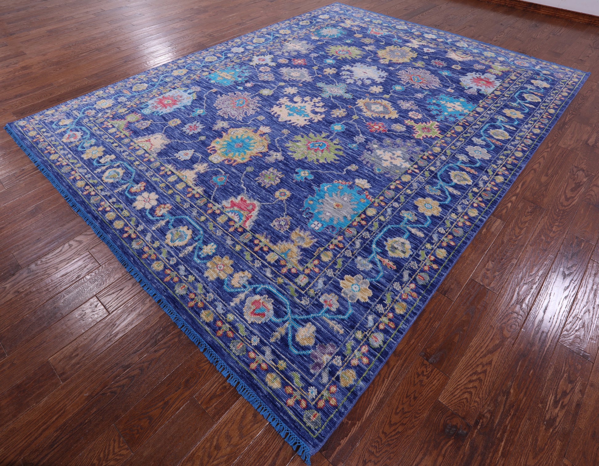 Blue Turkish Oushak Hand Knotted Wool Rug - 9' 2" X 12' 1" - Golden Nile