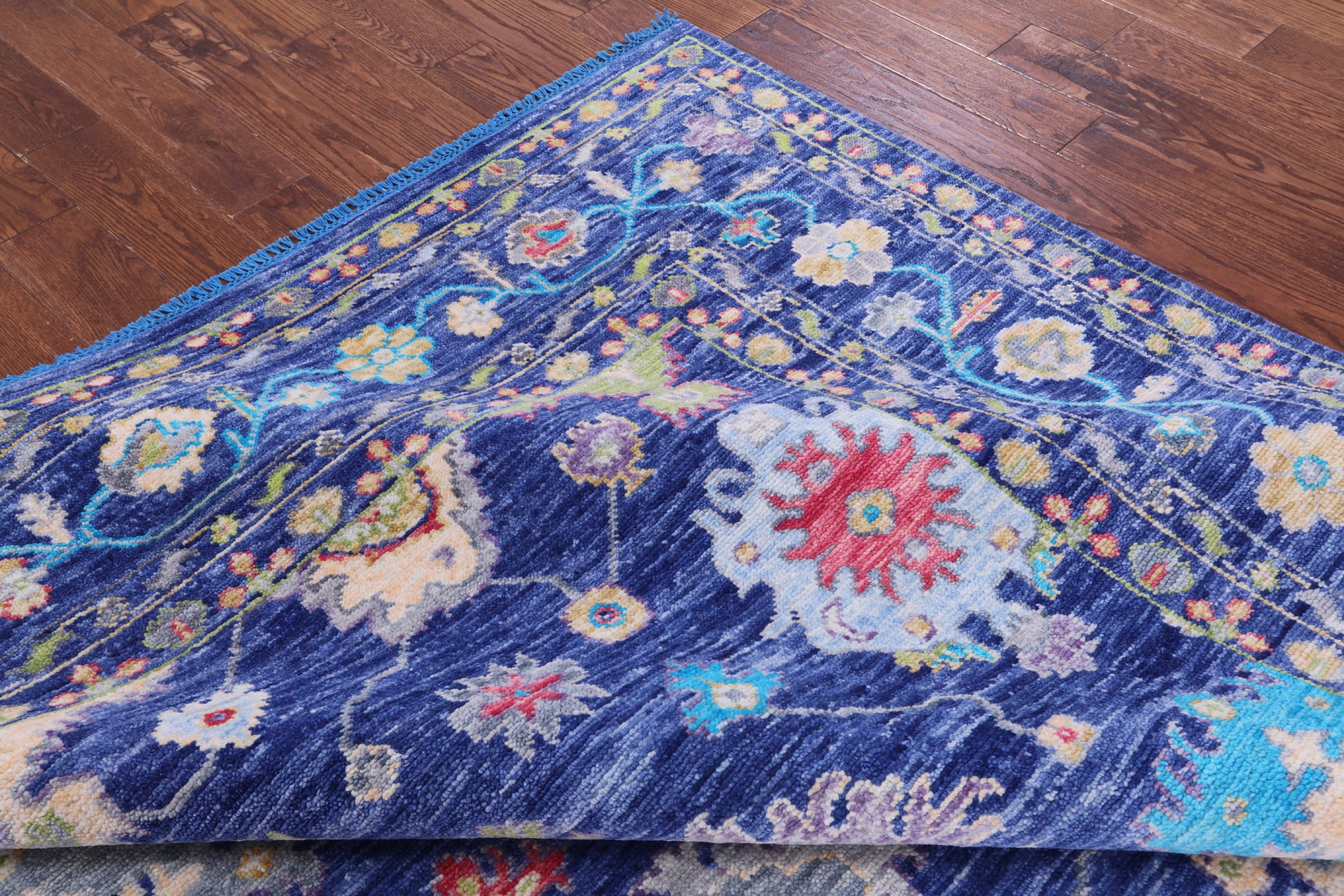 Blue Turkish Oushak Hand Knotted Wool Rug - 9' 2" X 12' 1" - Golden Nile