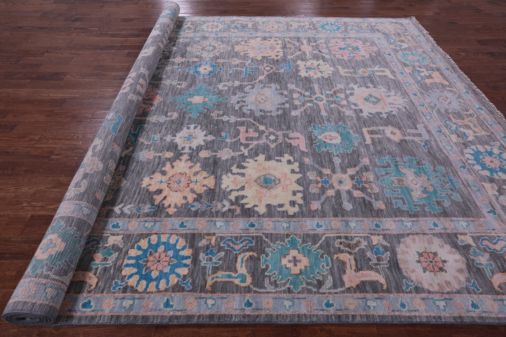 Grey Turkish Oushak Hand Knotted Wool Rug - 10' 2" X 13' 8" - Golden Nile