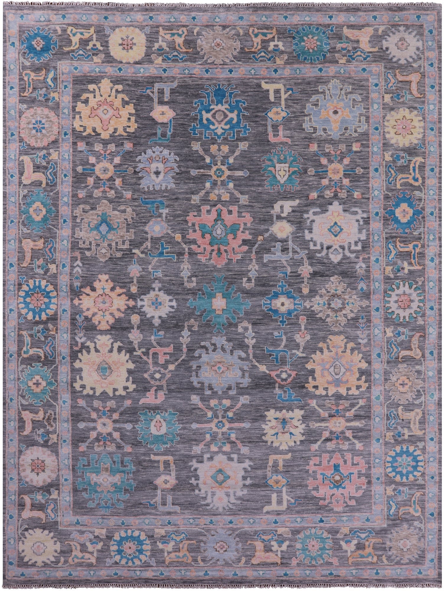 Grey Turkish Oushak Hand Knotted Wool Rug - 10' 2" X 13' 8" - Golden Nile