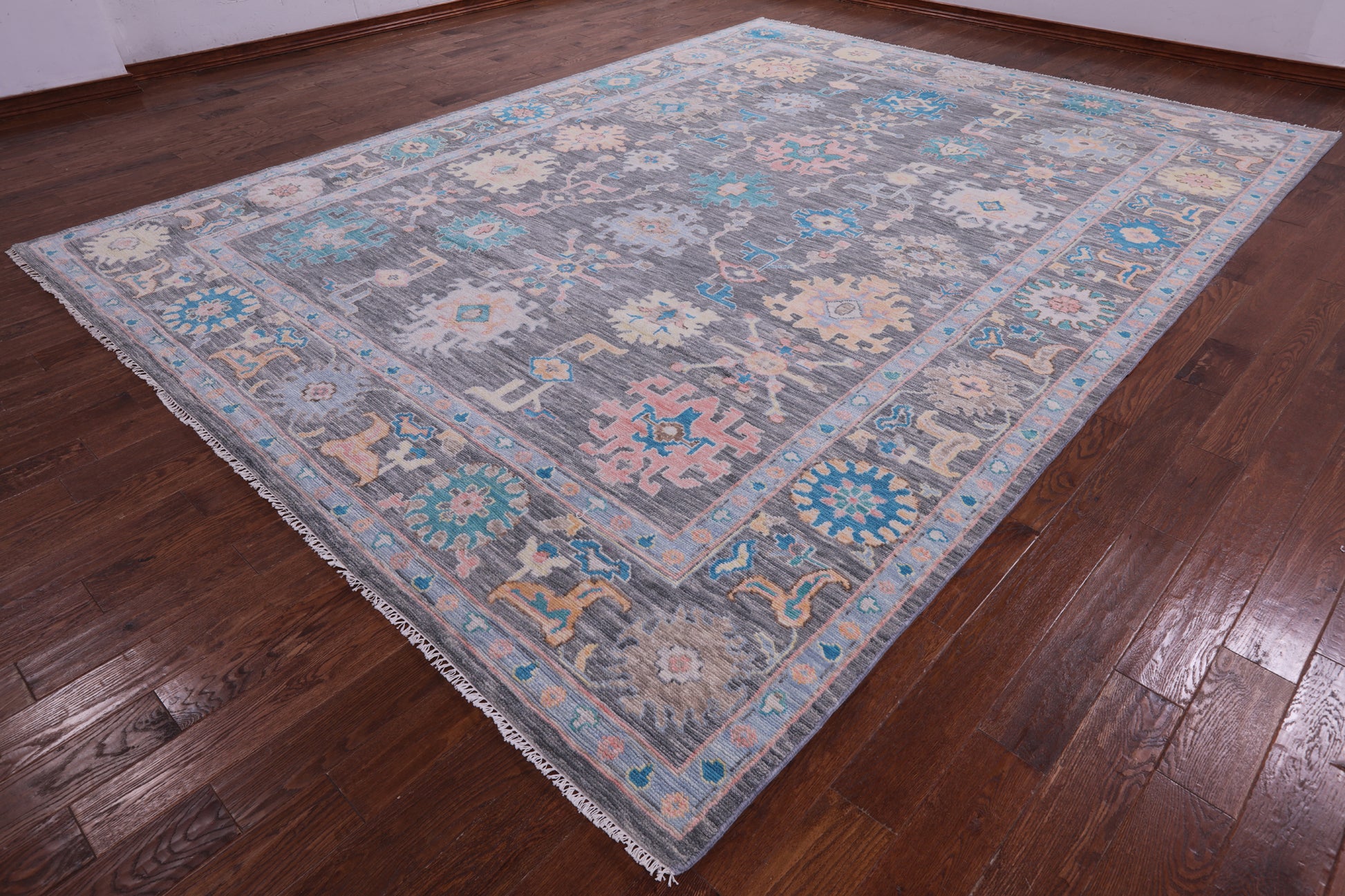 Grey Turkish Oushak Hand Knotted Wool Rug - 10' 2" X 13' 8" - Golden Nile
