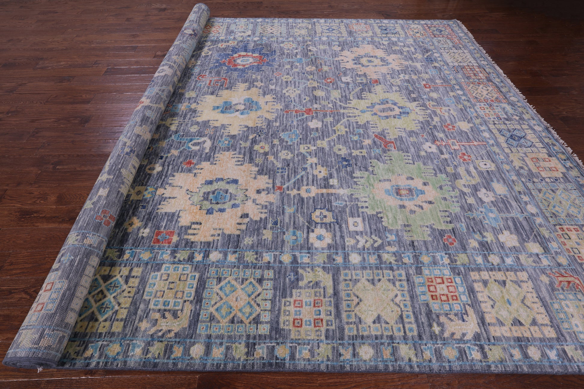 Grey Turkish Oushak Hand Knotted Wool Rug - 10' 1" X 13' 10" - Golden Nile