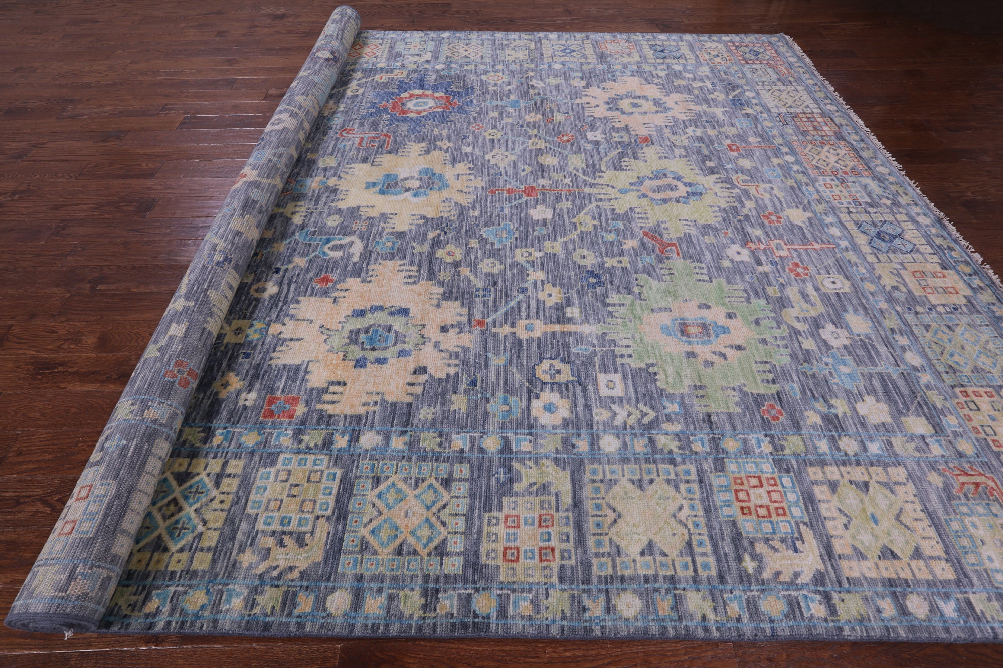 Grey Turkish Oushak Hand Knotted Wool Rug - 10' 1" X 13' 10" - Golden Nile