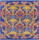 Blue Square William Morris Hand Knotted Wool Rug - 9' 10" X 10' 0" - Golden Nile