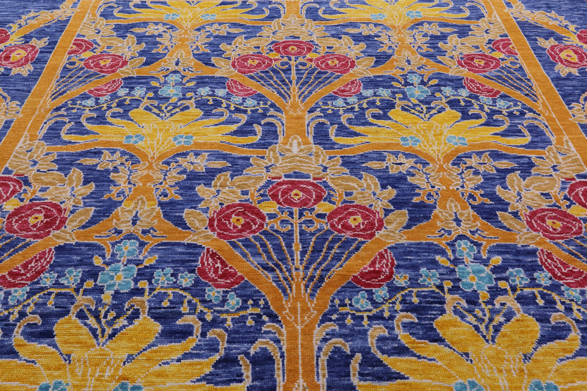 Blue Square William Morris Hand Knotted Wool Rug - 9' 10" X 10' 0" - Golden Nile