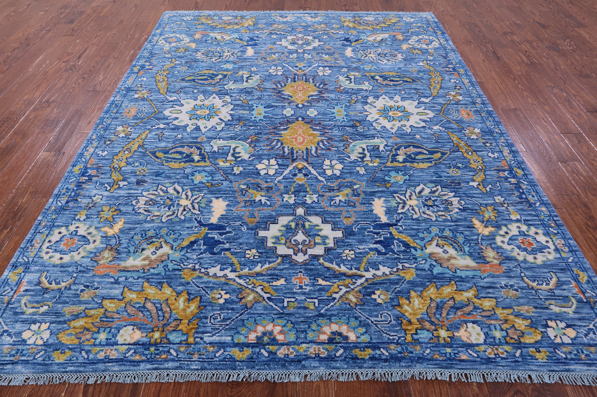 Blue Turkish Oushak Handmade Wool Rug - 8' 0" X 10' 1" - Golden Nile