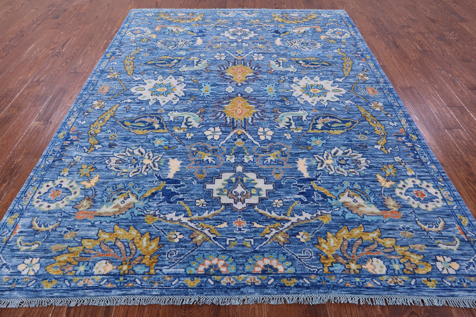 Blue Turkish Oushak Handmade Wool Rug - 8' 0" X 10' 1" - Golden Nile