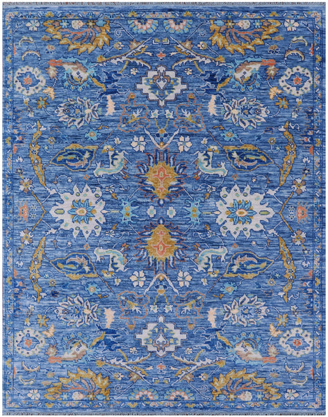 Blue Turkish Oushak Handmade Wool Rug - 8' 0" X 10' 1" - Golden Nile