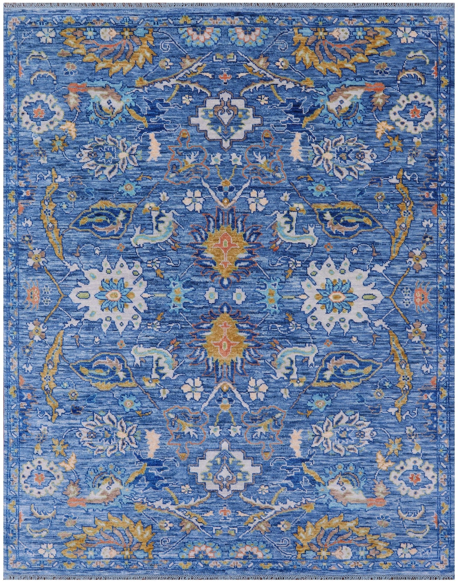 Blue Turkish Oushak Handmade Wool Rug - 8' 0" X 10' 1" - Golden Nile