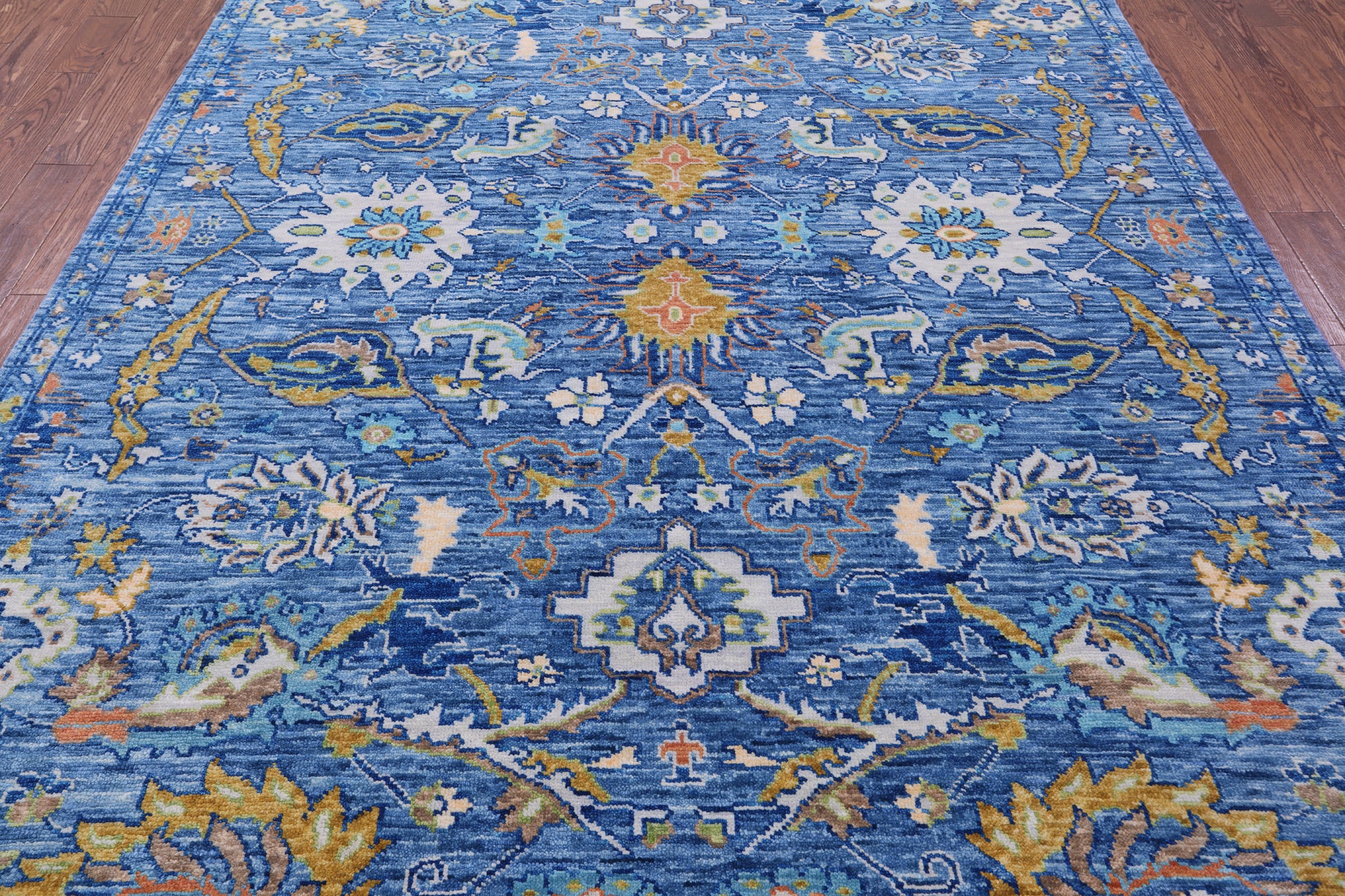 Blue Turkish Oushak Handmade Wool Rug - 8' 0" X 10' 1" - Golden Nile