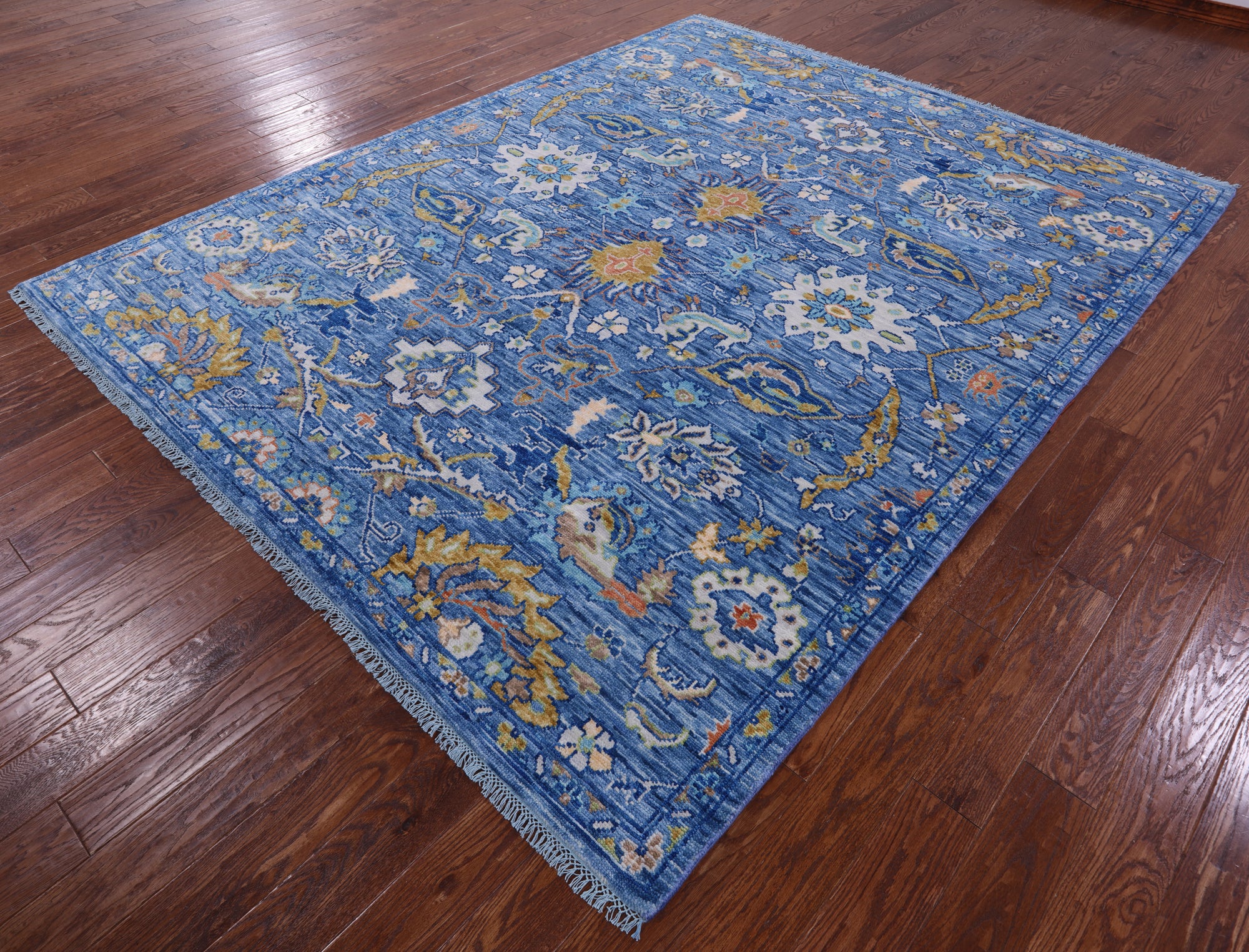 Blue Turkish Oushak Handmade Wool Rug - 8' 0" X 10' 1" - Golden Nile