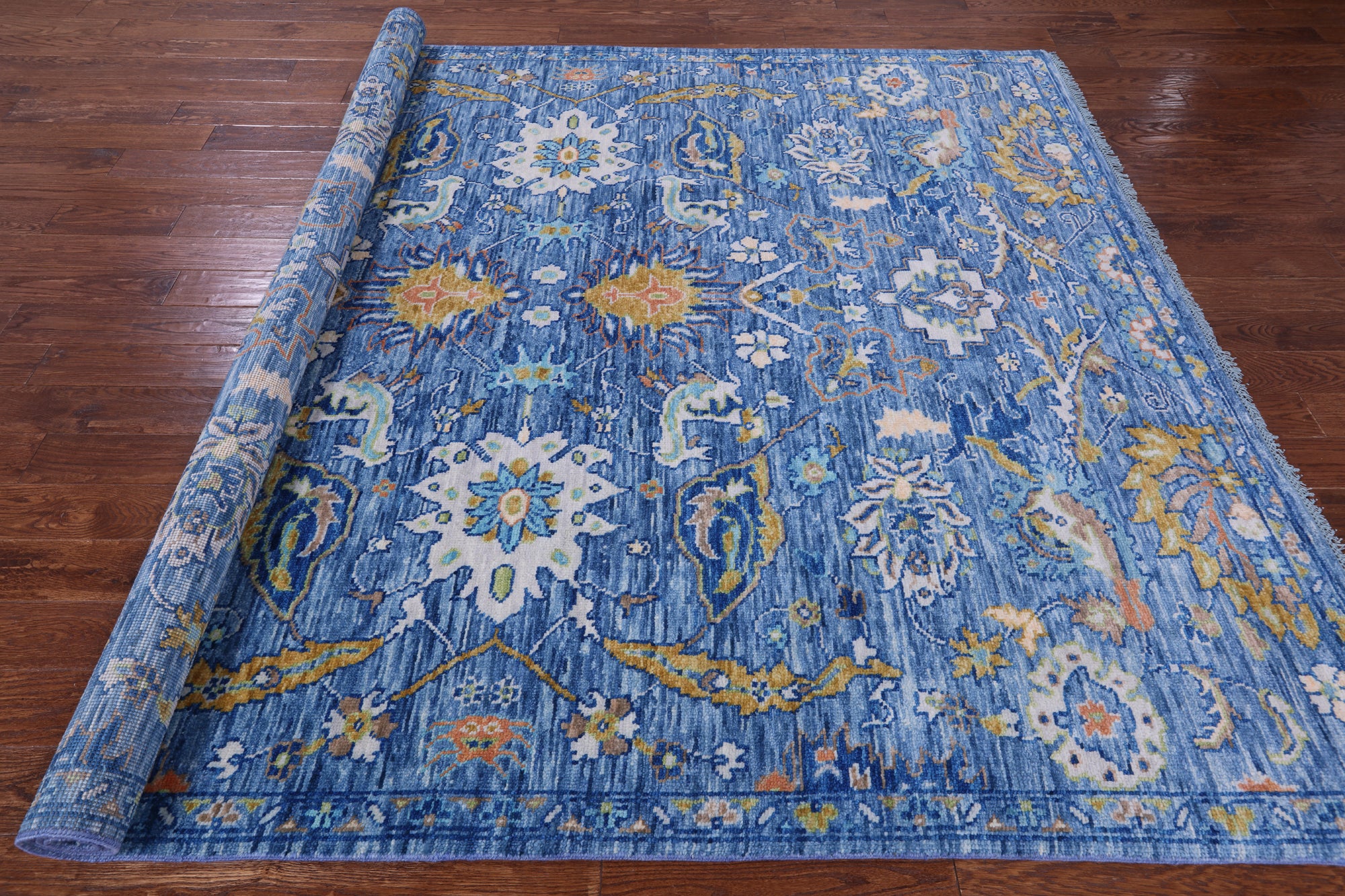 Blue Turkish Oushak Handmade Wool Rug - 8' 0" X 10' 1" - Golden Nile