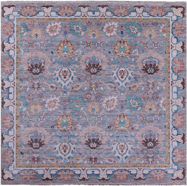 Grey Square William Morris Hand Knotted Wool Rug - 9' 11" X 10' 3" - Golden Nile