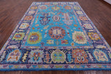 Blue Turkish Oushak Hand Knotted Wool Rug - 9' 1" X 11' 10" - Golden Nile