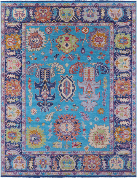 Blue Turkish Oushak Hand Knotted Wool Rug - 9' 1" X 11' 10" - Golden Nile