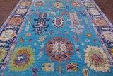 Blue Turkish Oushak Hand Knotted Wool Rug - 9' 1" X 11' 10" - Golden Nile