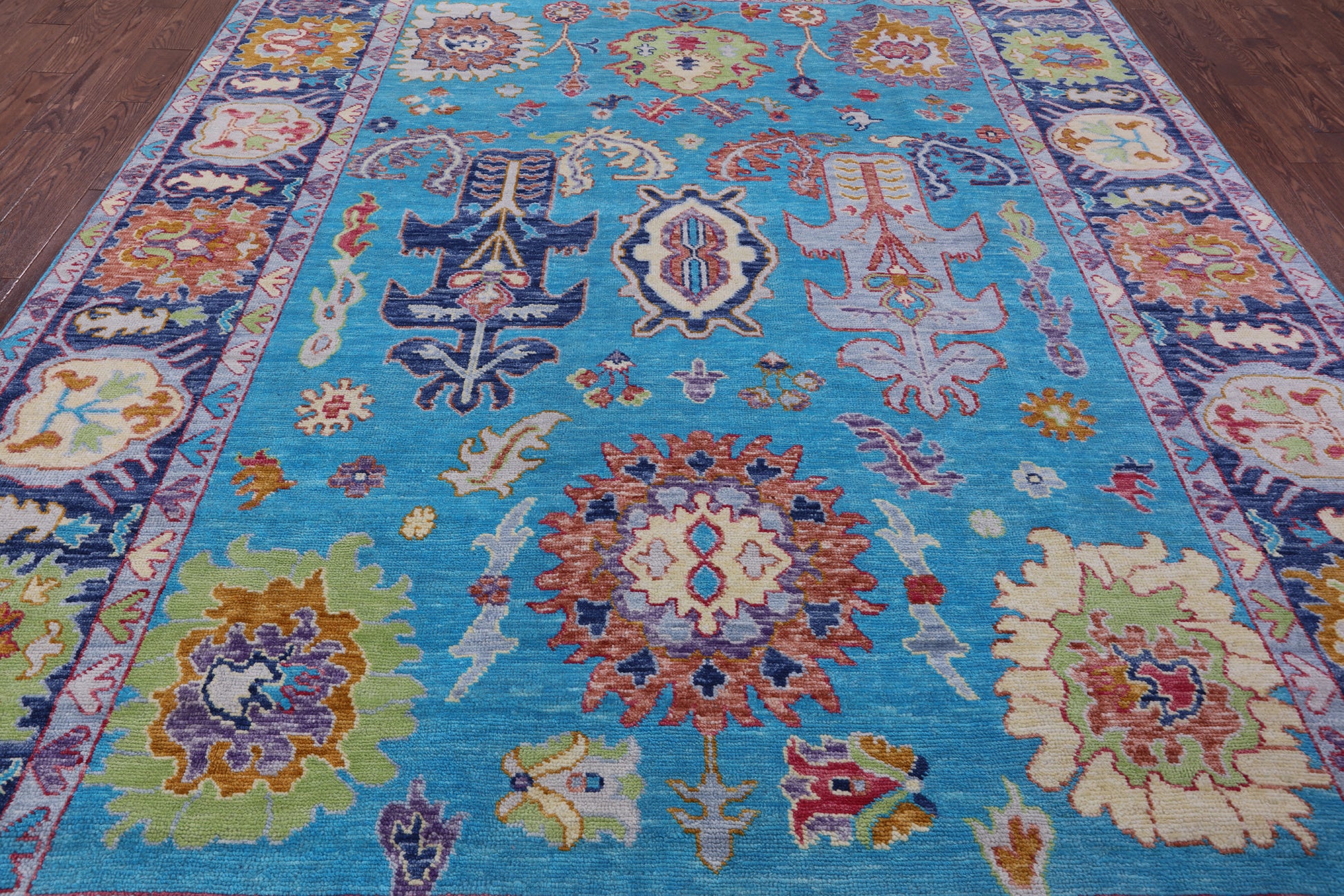 Blue Turkish Oushak Hand Knotted Wool Rug - 9' 1" X 11' 10" - Golden Nile