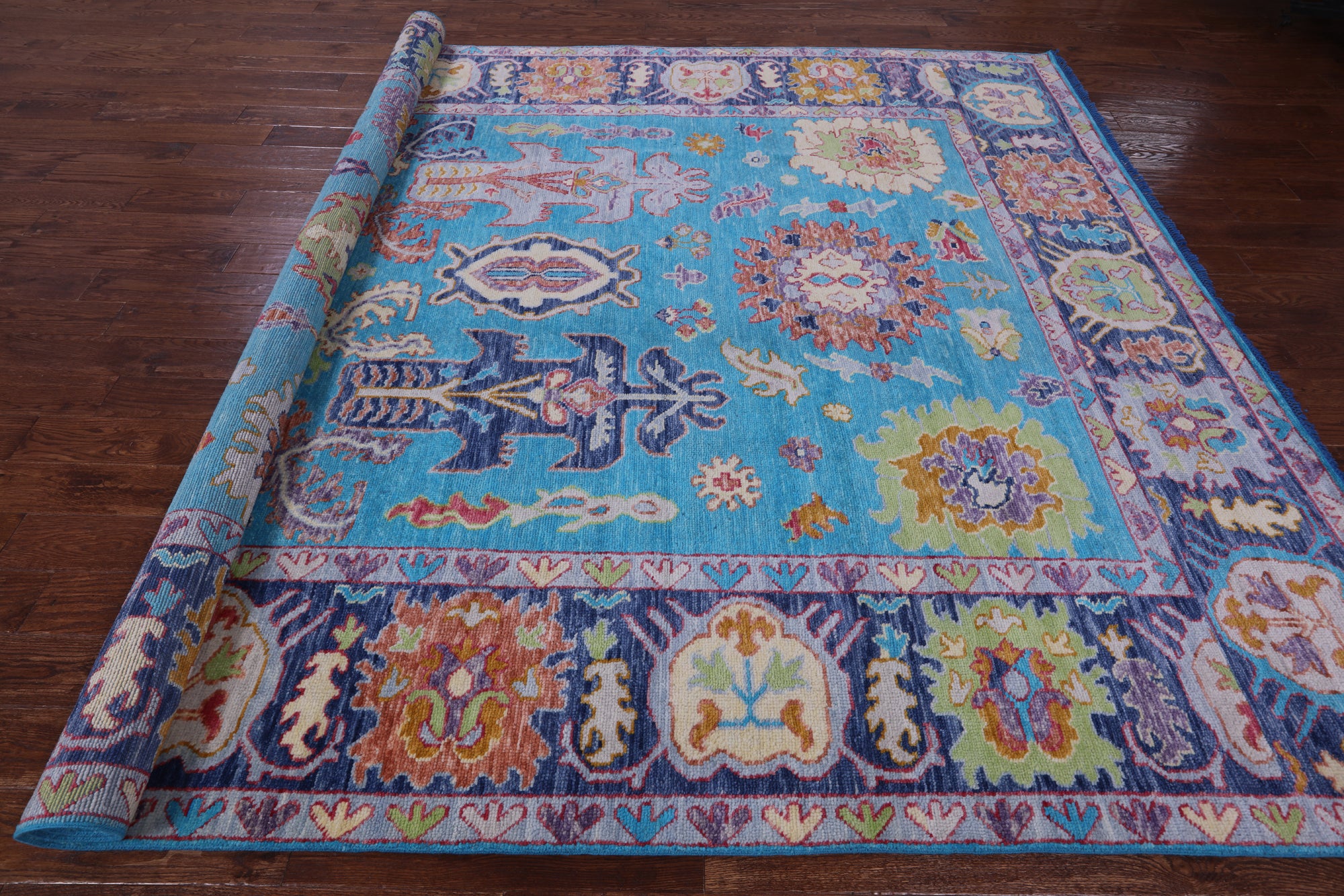 Blue Turkish Oushak Hand Knotted Wool Rug - 9' 1" X 11' 10" - Golden Nile