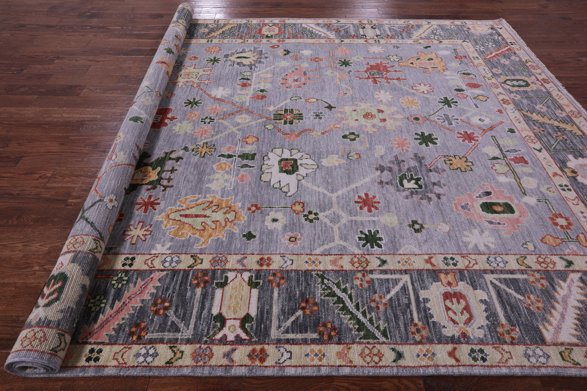Grey Turkish Oushak Hand Knotted Wool Rug - 9' 1" X 12' 2" - Golden Nile