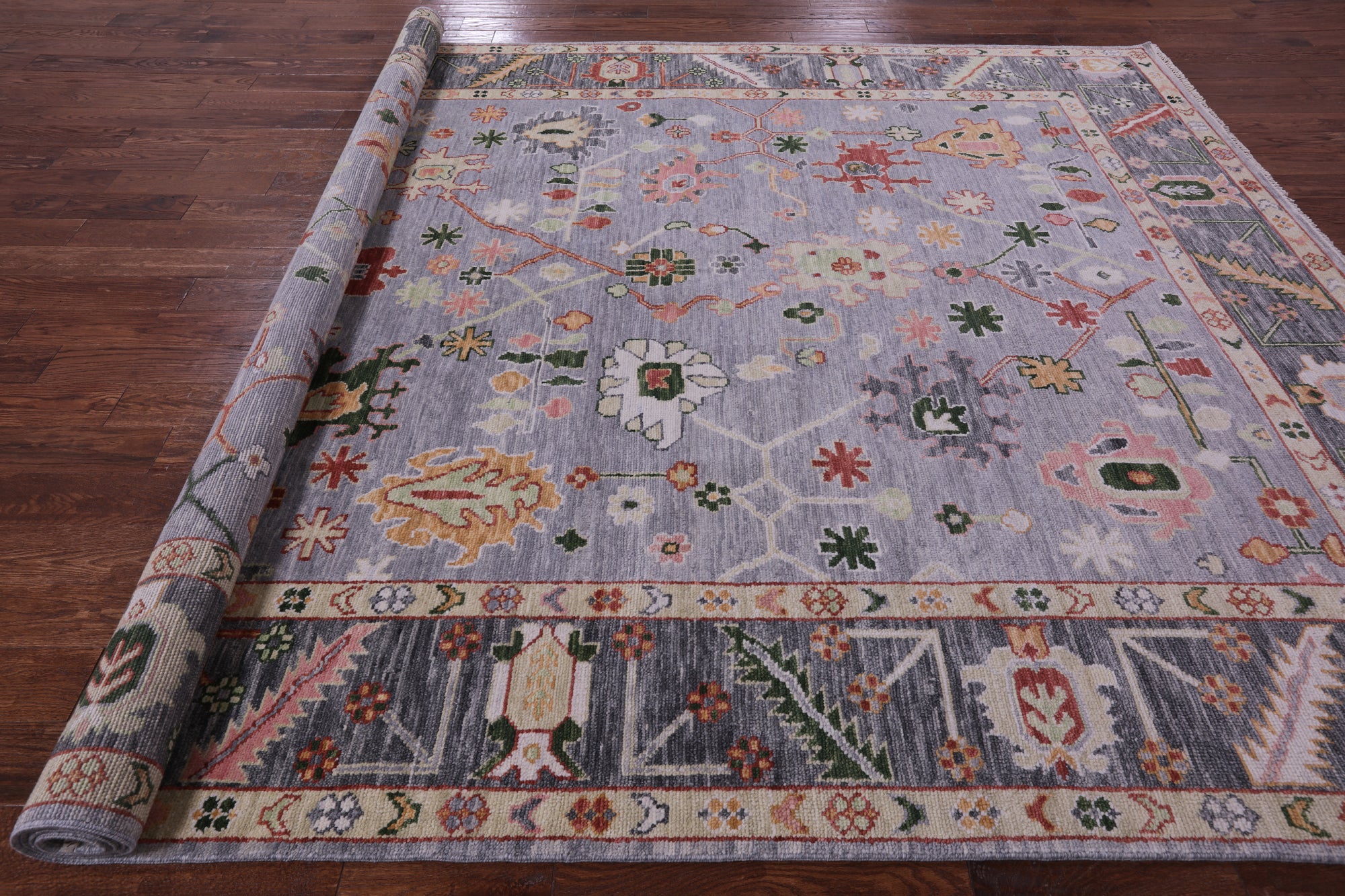 Grey Turkish Oushak Hand Knotted Wool Rug - 9' 1" X 12' 2" - Golden Nile