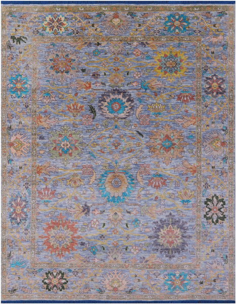 Blue Turkish Oushak Hand Knotted Wool Rug - 7' 11" X 10' 0" - Golden Nile