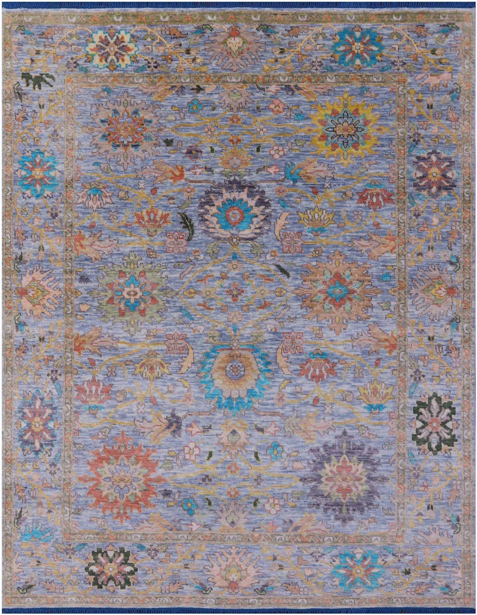 Blue Turkish Oushak Hand Knotted Wool Rug - 7' 11" X 10' 0" - Golden Nile