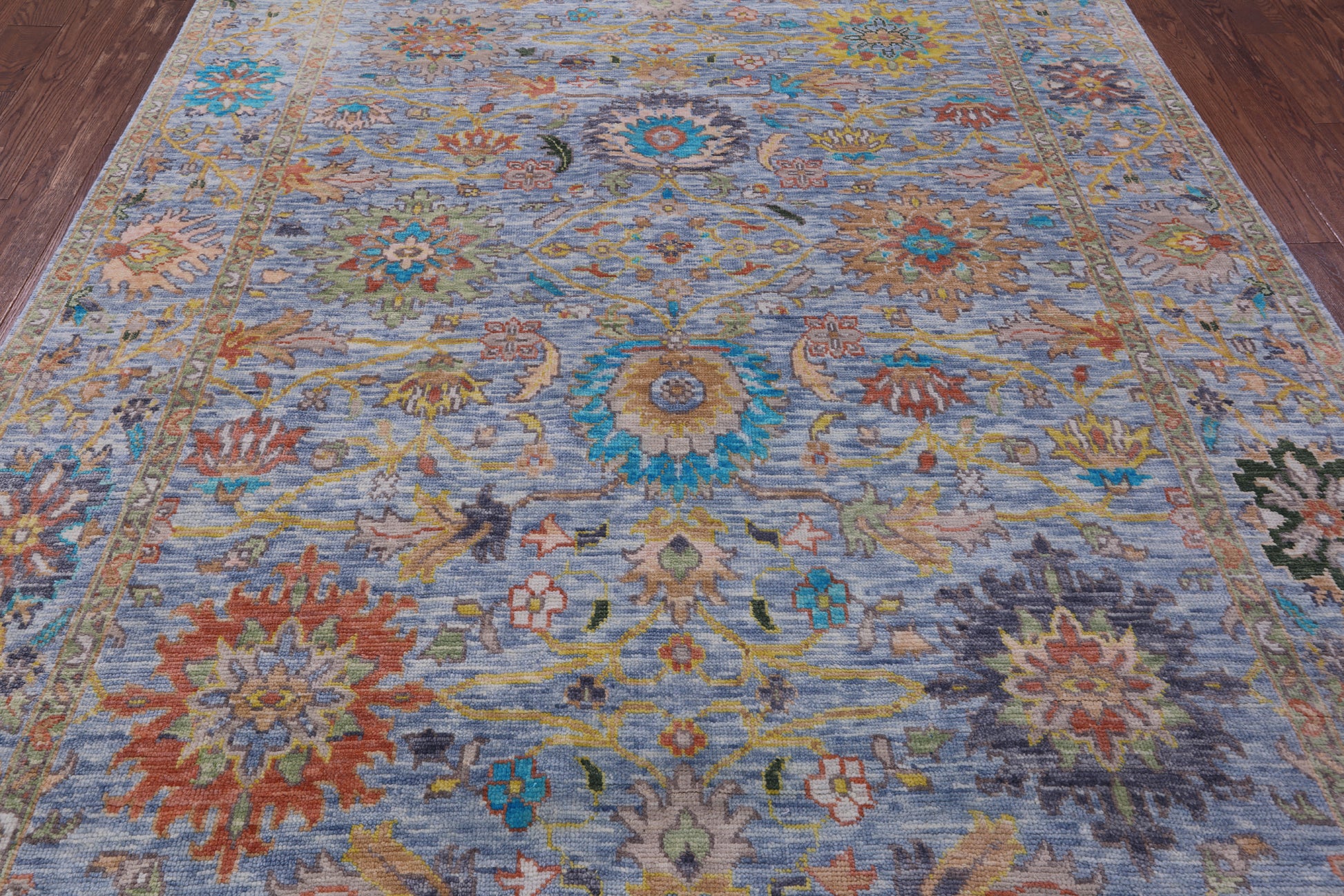 Blue Turkish Oushak Hand Knotted Wool Rug - 7' 11" X 10' 0" - Golden Nile