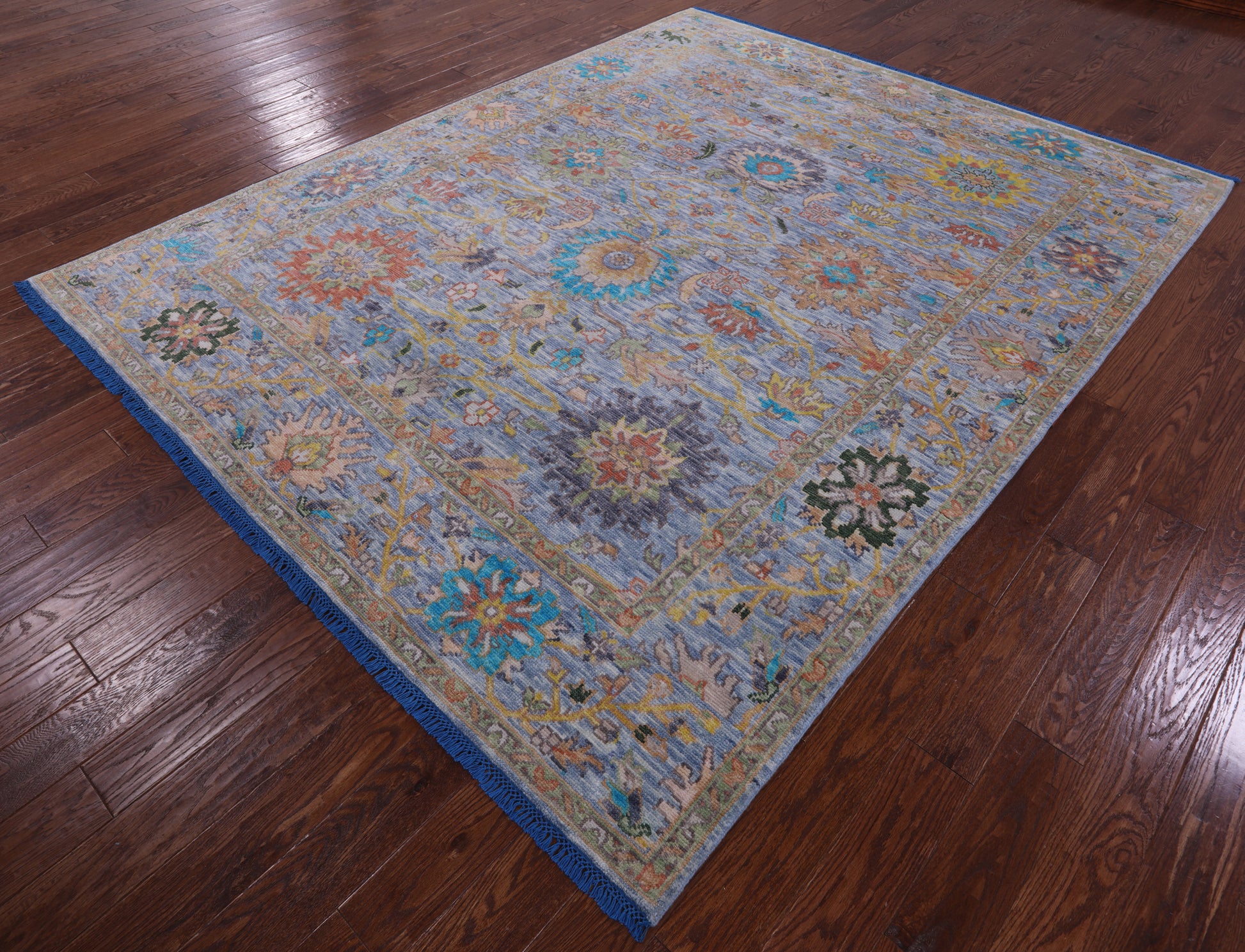 Blue Turkish Oushak Hand Knotted Wool Rug - 7' 11" X 10' 0" - Golden Nile