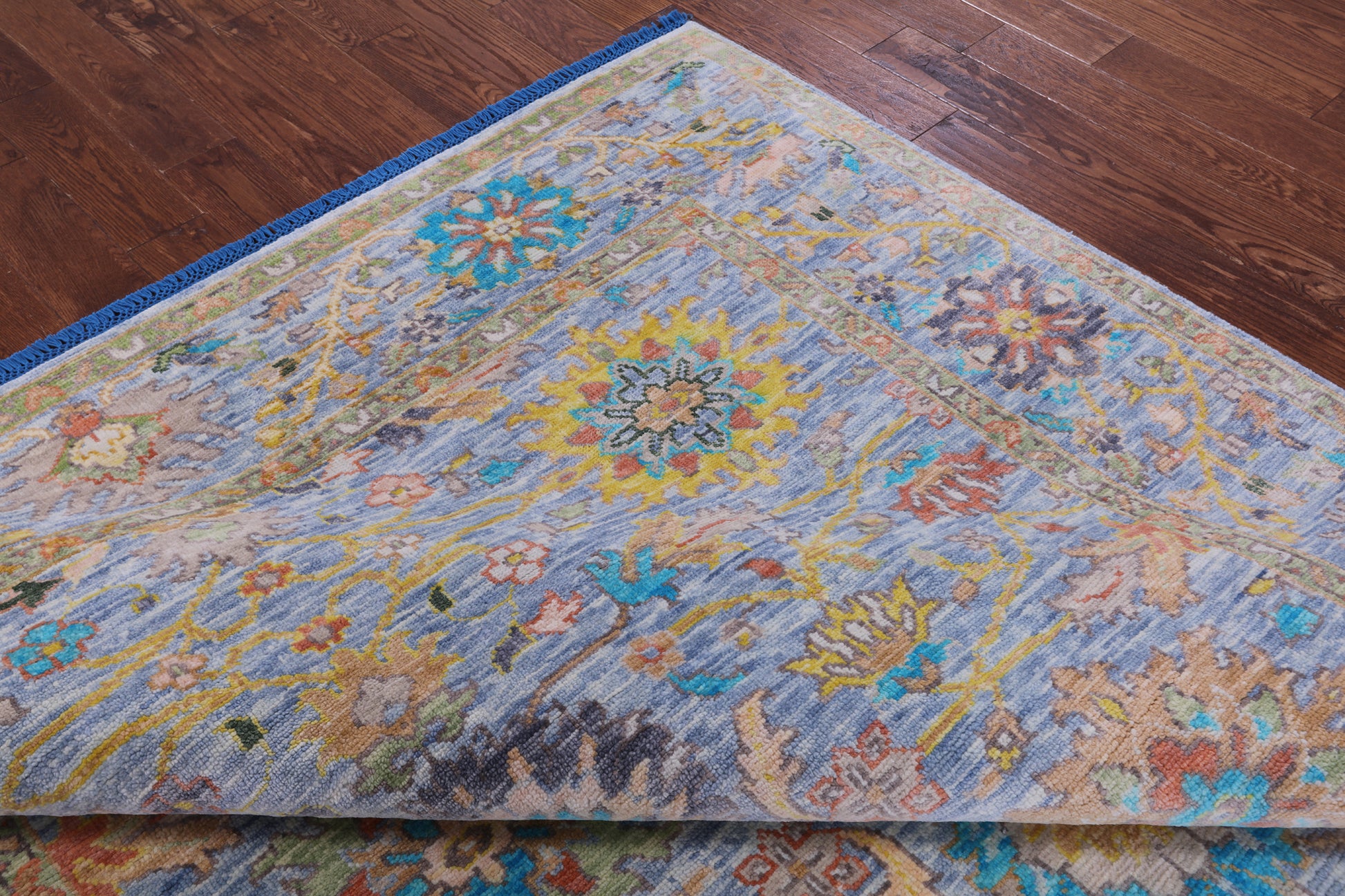 Blue Turkish Oushak Hand Knotted Wool Rug - 7' 11" X 10' 0" - Golden Nile
