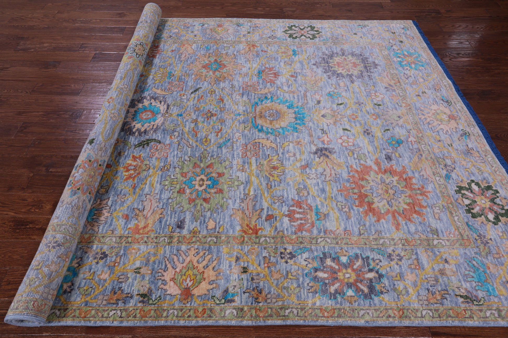 Blue Turkish Oushak Hand Knotted Wool Rug - 7' 11" X 10' 0" - Golden Nile
