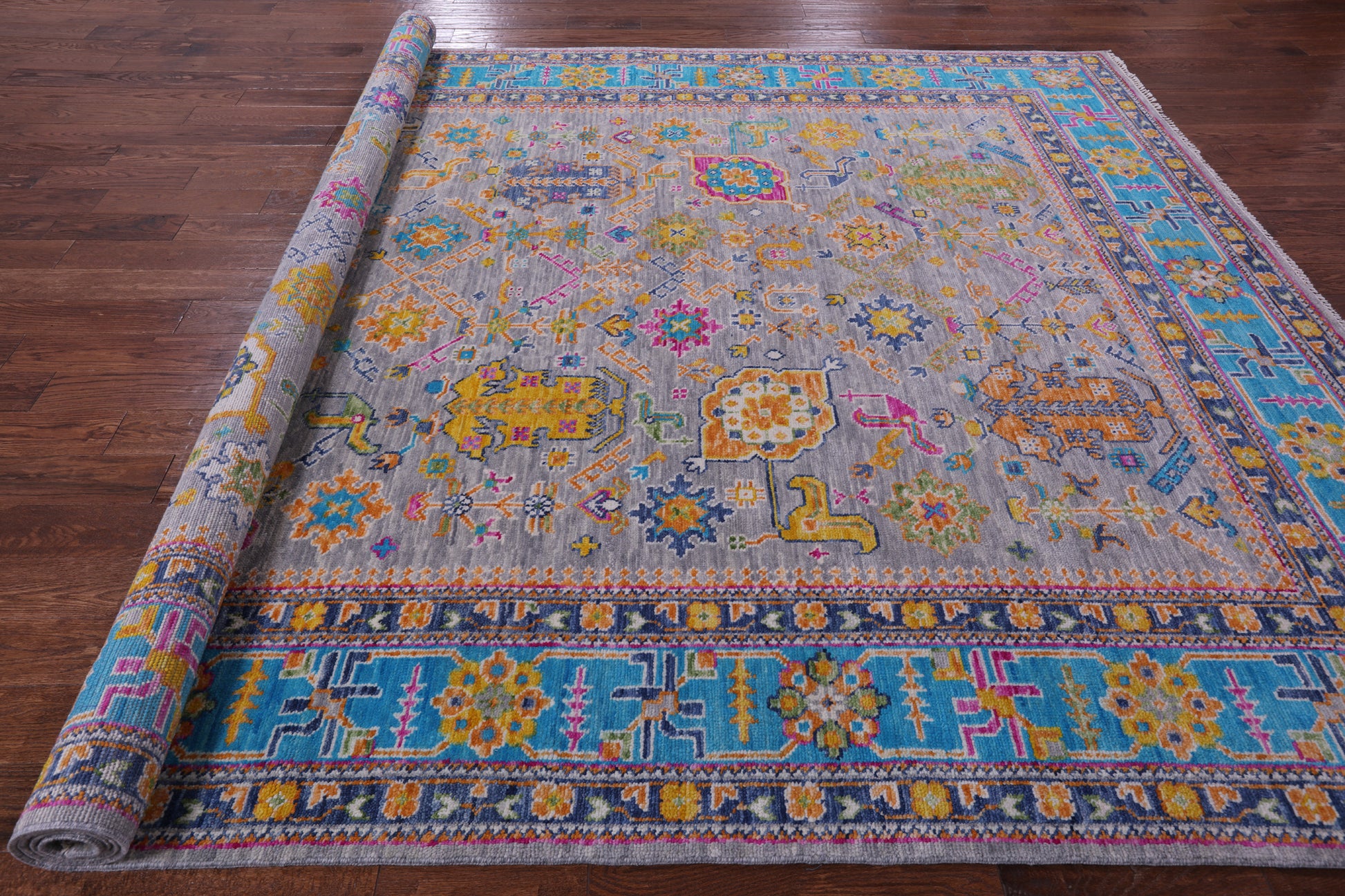 Grey Turkish Oushak Hand Knotted Wool Rug - 9' 2" X 11' 11" - Golden Nile