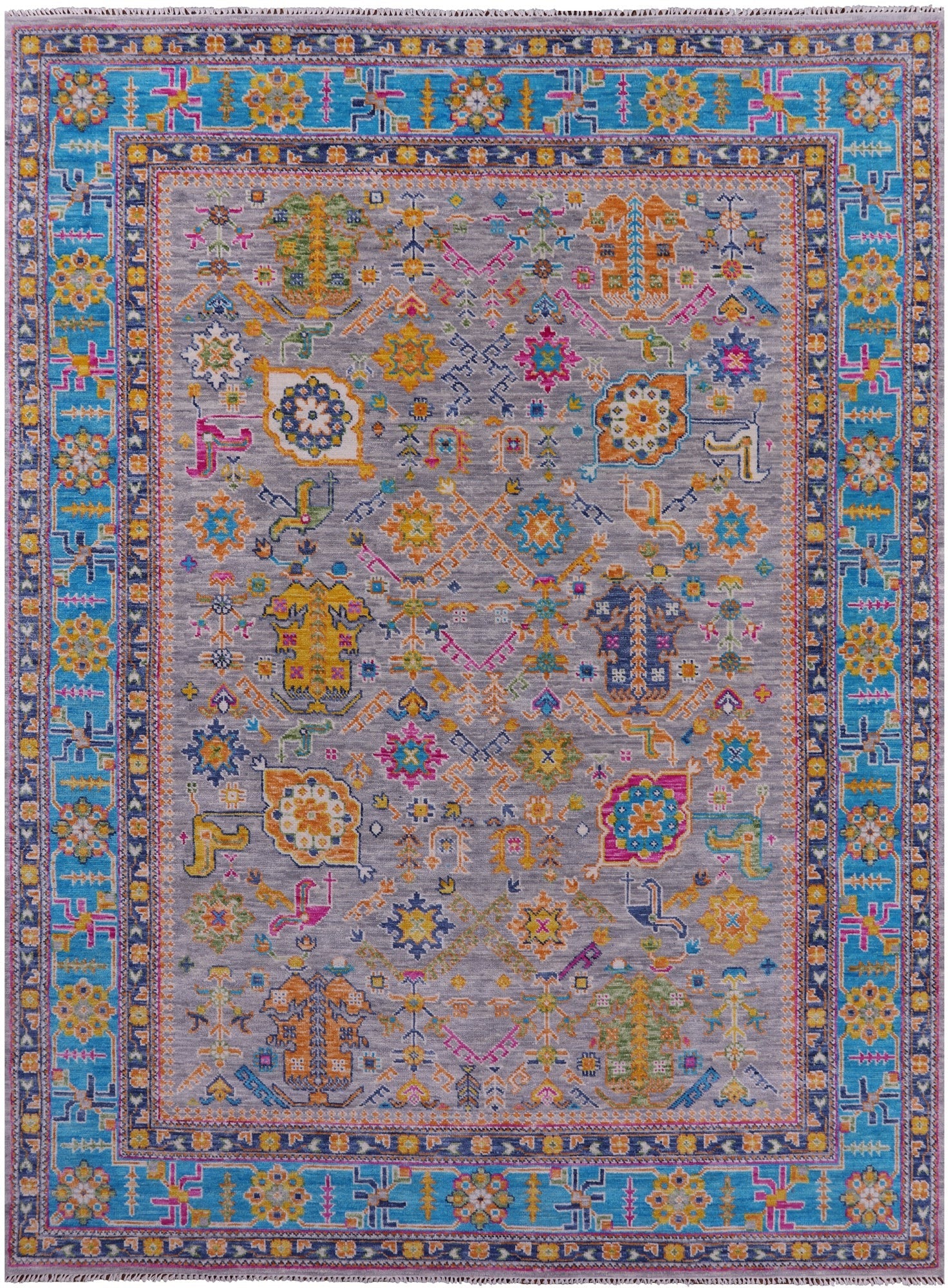 Grey Turkish Oushak Hand Knotted Wool Rug - 9' 2" X 11' 11" - Golden Nile